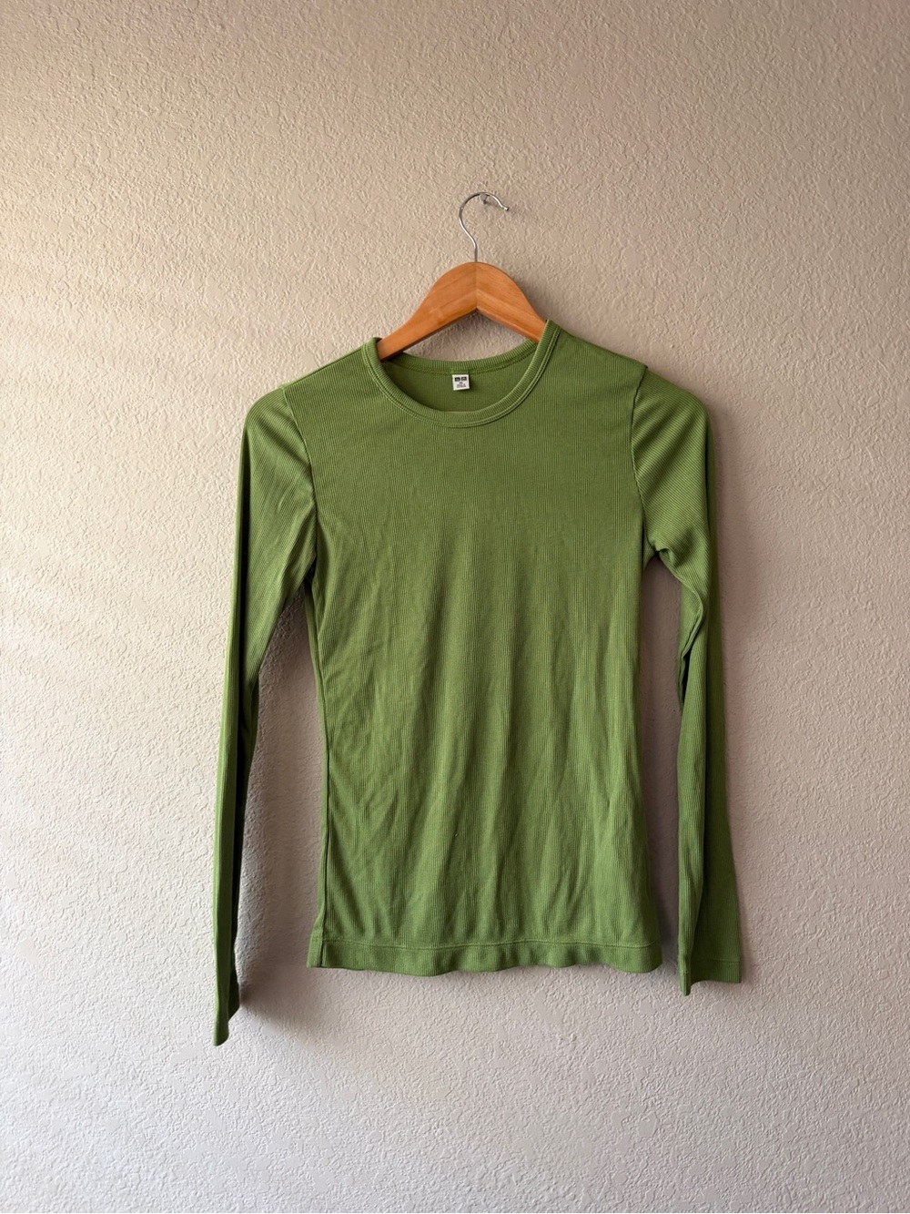 Uniqlo Olive Green Long Sleeve Ribbed Crewneck Top XS